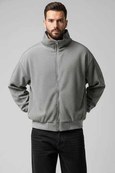 Oversize Kadife Erkek Mont Gri - Erkek Mont