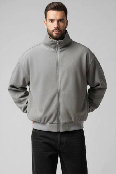 Oversize Kadife Erkek Mont Gri - Erkek Mont