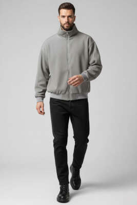 Oversize Kadife Erkek Mont Gri - Erkek Mont