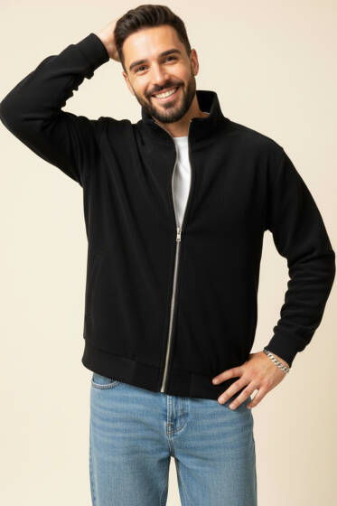 Oversize Kadife Erkek Mont Siyah - Erkek Mont