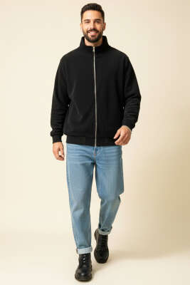 Oversize Kadife Erkek Mont Siyah - Erkek Mont