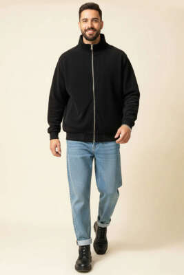 Oversize Kadife Erkek Mont Siyah - Erkek Mont