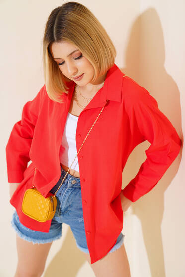 Oversize Kalıp Basic Gömlek Alizarin - Yılın Fırsatı