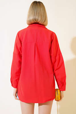 Oversize Kalıp Basic Gömlek Alizarin - Yılın Fırsatı