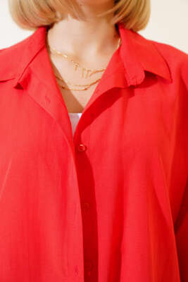 Oversize Kalıp Basic Gömlek Alizarin - Yılın Fırsatı