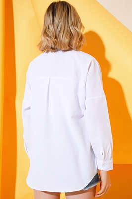 Oversize Kalıp Basic Gömlek Beyaz - Yılın Fırsatı