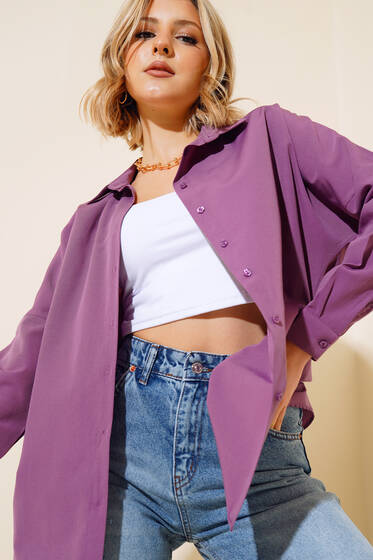 Oversize Kalıp Basic Gömlek Burgonya - Kadın Giyim Modelleri