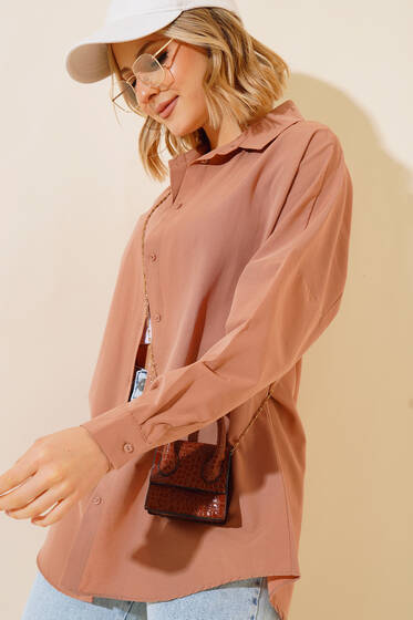 Oversize Kalıp Basic Gömlek Camel - Kadın Giyim Modelleri