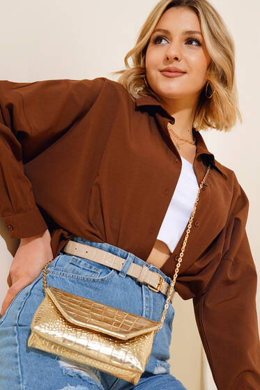 Oversize Kalıp Basic Gömlek Kahve - Kadın Giyim Modelleri