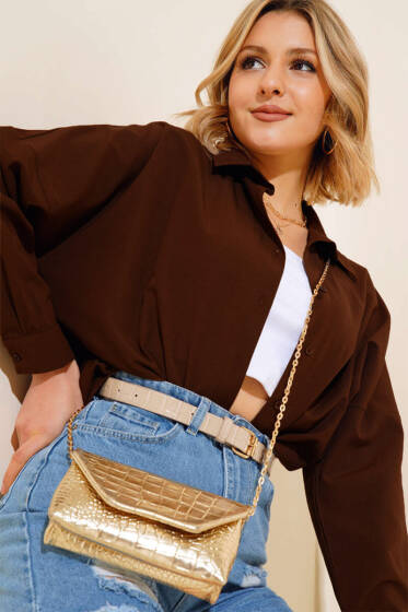 Oversize Kalıp Basic Gömlek Kahve - Kadın Giyim Modelleri