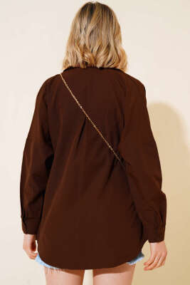 Oversize Kalıp Basic Gömlek Kahve - Kadın Giyim Modelleri