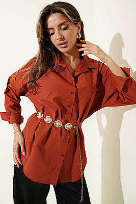 Oversize Kalıp Basic Gömlek Kiremit 