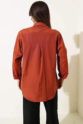 Oversize Kalıp Basic Gömlek Kiremit - Kadın Giyim Modelleri