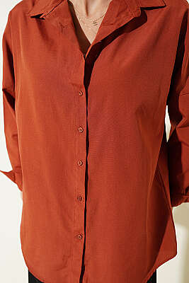 Oversize Kalıp Basic Gömlek Kiremit - Kadın Giyim Modelleri