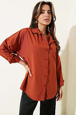 Oversize Kalıp Basic Gömlek Kiremit - Yılın Fırsatı