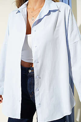 Oversize Kalıp Basic Gömlek Mavi - Kadın Giyim Modelleri