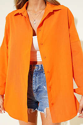 Oversize Kalıp Basic Gömlek Oranj - Kadın Giyim Modelleri