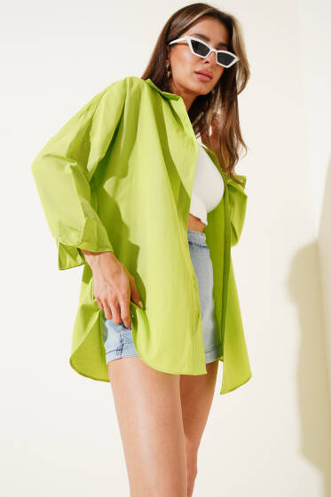 Oversize Kalıp Basic Gömlek Pastel Yeşili - Kadın Giyim Modelleri