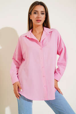 Oversize Kalıp Basic Gömlek Pembe - Kadın Giyim Modelleri