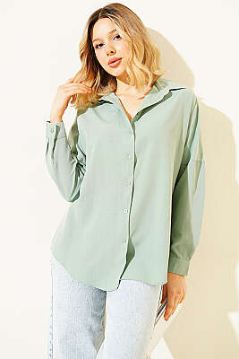 Oversize Kalıp Basic Gömlek Pers Yeşili - BIGDART