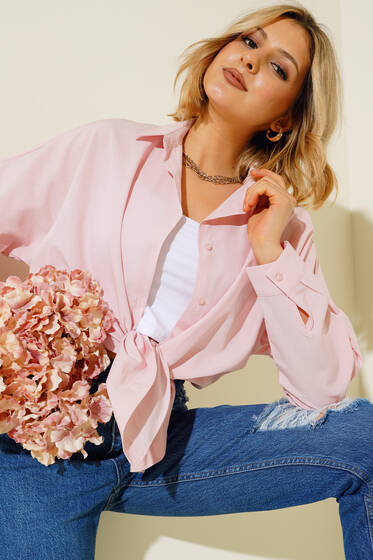 Oversize Kalıp Basic Gömlek Pudra - Kadın Giyim Modelleri