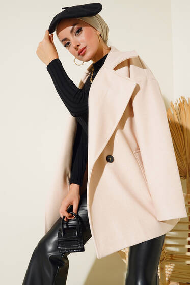 Oversize Kaşe Kaban Bej - Kaban