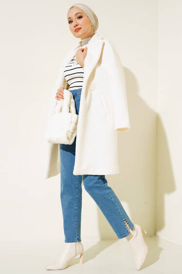 Oversize Kaşe Kaban Krem - Kaban