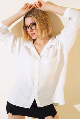 Oversize Keten Gömlek Beyaz 