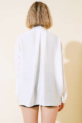 Oversize Keten Gömlek Beyaz - Kadın Giyim Modelleri