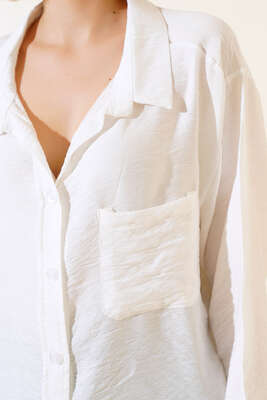 Oversize Keten Gömlek Beyaz - Kadın Giyim Modelleri