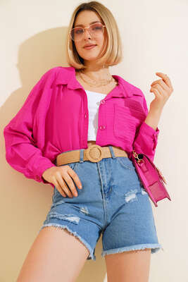 Oversize Keten Gömlek Fusya - Kadın Giyim Modelleri