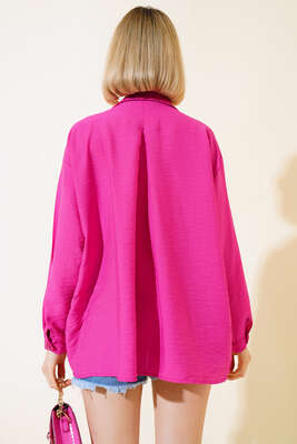 Oversize Keten Gömlek Fusya - Kadın Giyim Modelleri