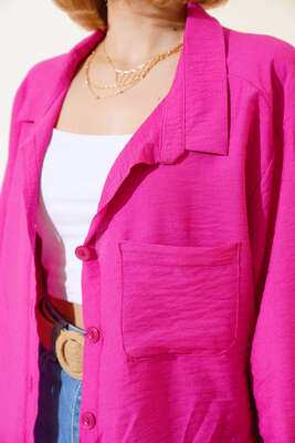 Oversize Keten Gömlek Fusya - Kadın Giyim Modelleri