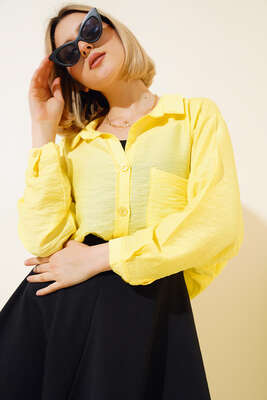 Oversize Keten Gömlek Sarı 