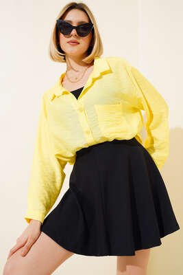 Oversize Keten Gömlek Sarı - Kadın Giyim Modelleri
