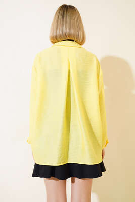 Oversize Keten Gömlek Sarı - Kadın Giyim Modelleri