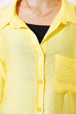 Oversize Keten Gömlek Sarı - Kadın Giyim Modelleri