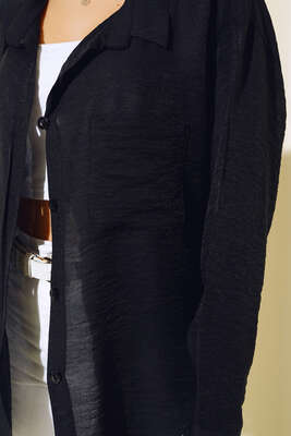 Oversize Keten Gömlek Siyah - Kadın Giyim Modelleri