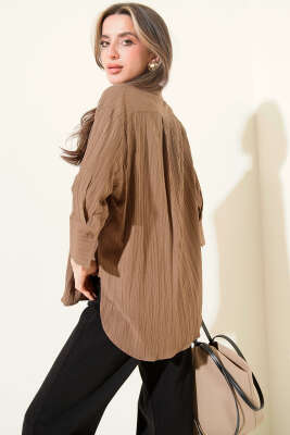 Oversize Krinkıl Gömlek Kahve - Kadın Giyim Modelleri