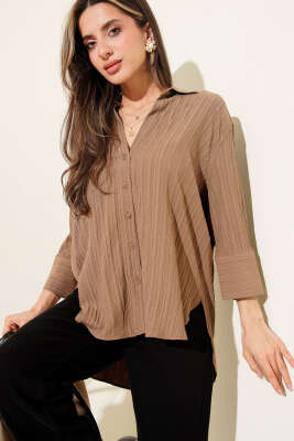 Oversize Krinkıl Gömlek Kahve - QUZU