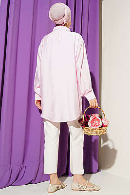 Oversize Manşet Düğmeli Gömlek Pembe - Gömlek