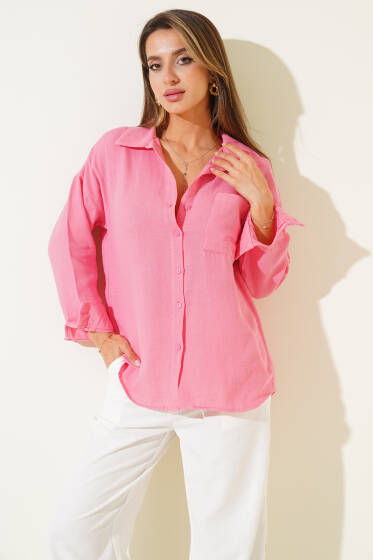 Oversize Müslin Gömlek Pembe - Kadın Giyim Modelleri