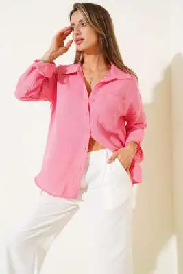 Oversize Müslin Gömlek Pembe - Kadın Giyim Modelleri
