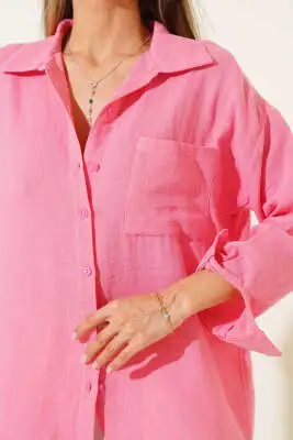 Oversize Müslin Gömlek Pembe - Kadın Giyim Modelleri