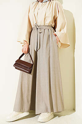 Oversize Paçalı Bağlamalı Pantolon Bej - SAS