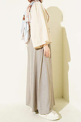 Oversize Paçalı Bağlamalı Pantolon Bej - Pantolon