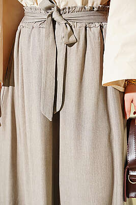 Oversize Paçalı Bağlamalı Pantolon Bej - Pantolon