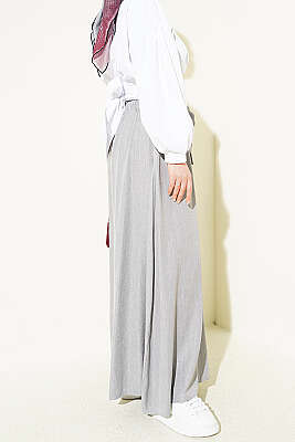 Oversize Paçalı Bağlamalı Pantolon Gri - Pantolon