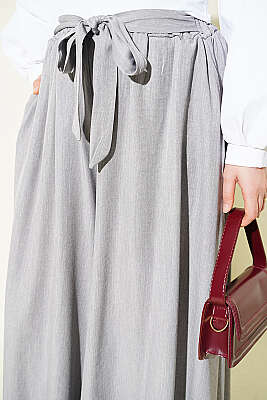 Oversize Paçalı Bağlamalı Pantolon Gri - Pantolon