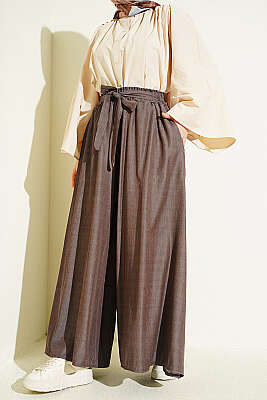 Oversize Paçalı Bağlamalı Pantolon Kahve - SAS